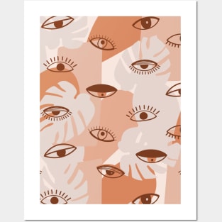 Pattern with psychedelic eyes and abstract shapes. Different kind of eyes. Posters and Art